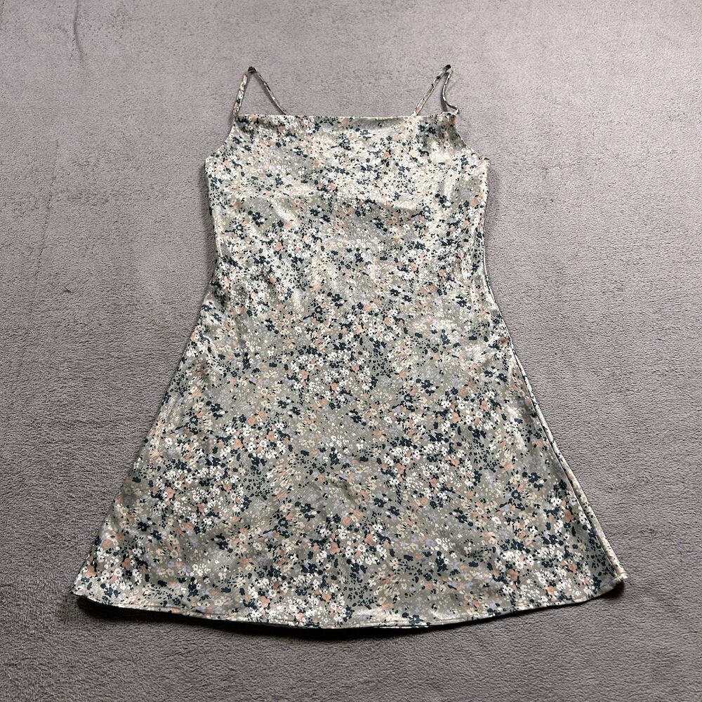 Socialite Mini Slip Dress Womens XS Green Ditsy Floral Satin Y2K 90s Cami